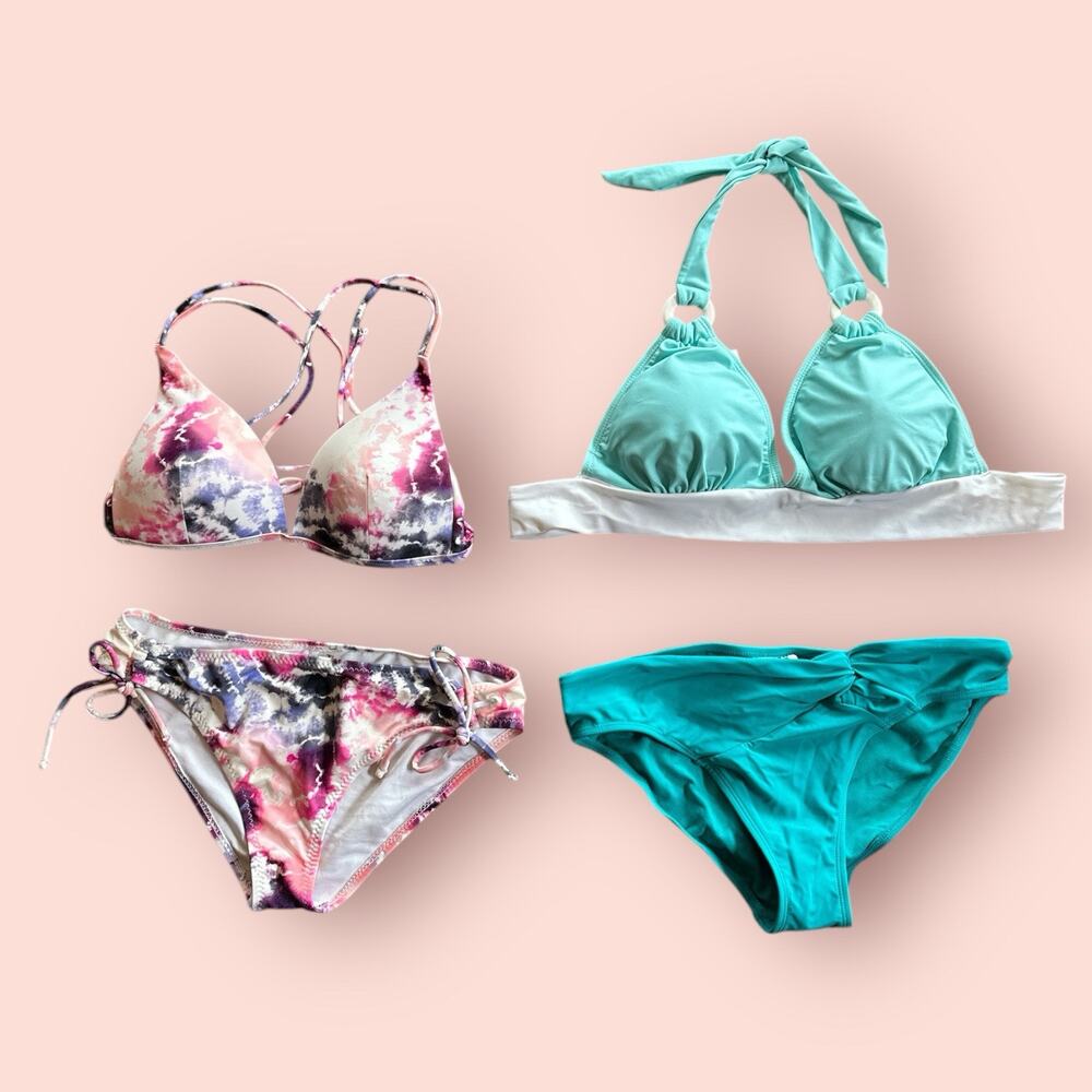 Y2K Baddie Triangle String Bikini Lot Adjustable Size Medium Blue Low Rise Swim